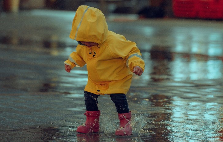 toddler in rain